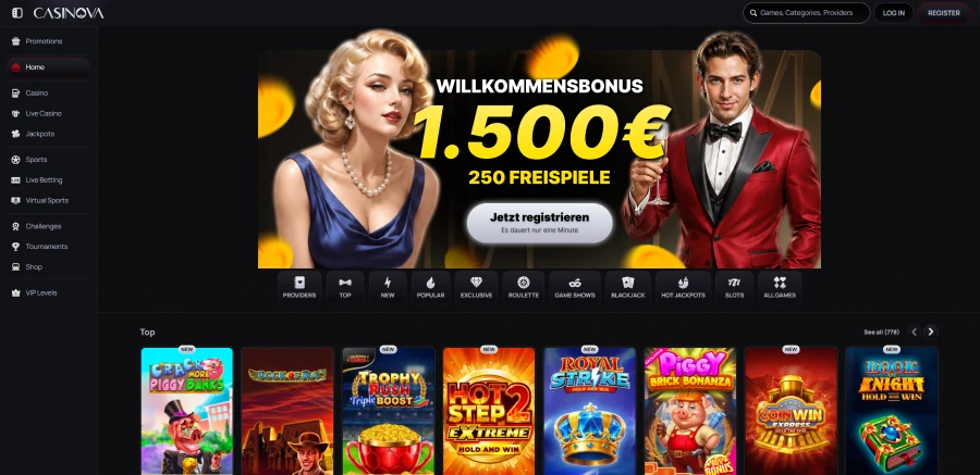 Casinova lobby de juegos